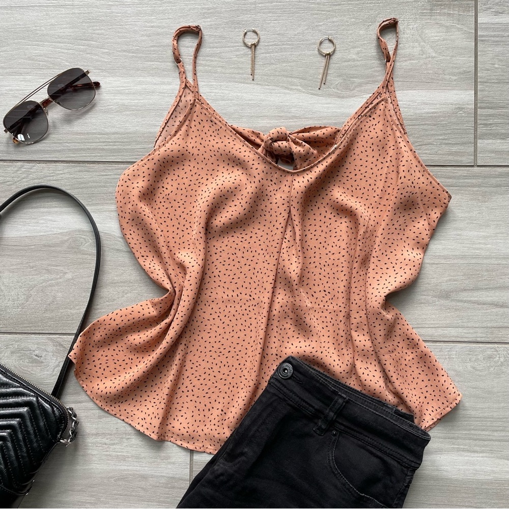 LUSH Rust Dot Camisole Top with Adjustable Spaghetti Straps & Bow in Back-Size M - Picture 11 of 11